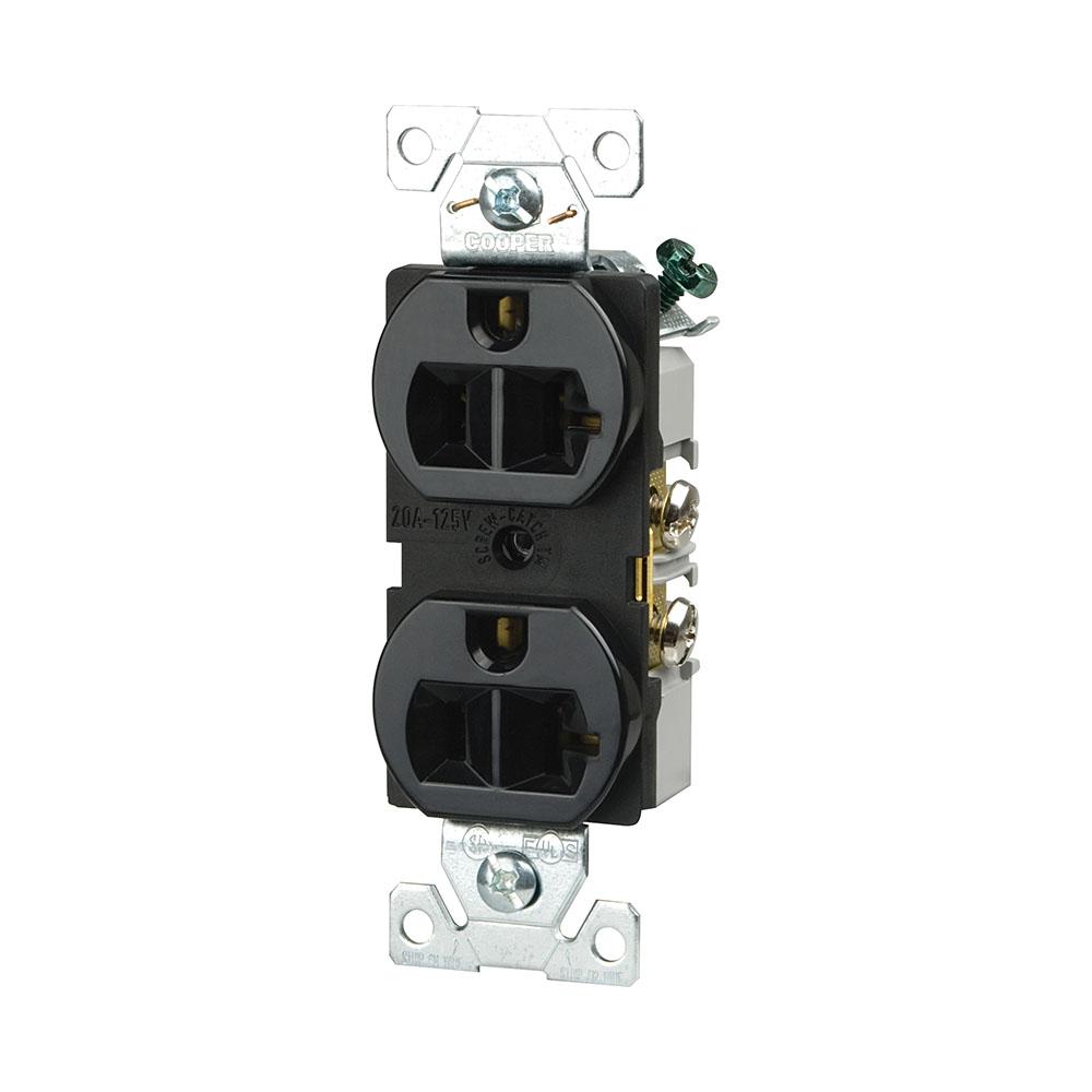 Recp Duplex 20A 125V 2P3W Str B/Swire BK