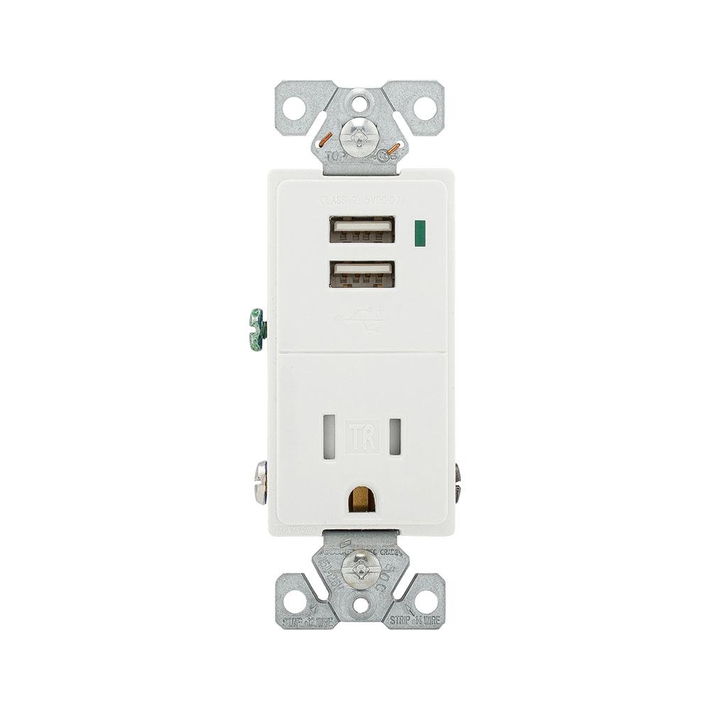COMBO 2 PORT USB RECEPTACLE 15A 125V WH