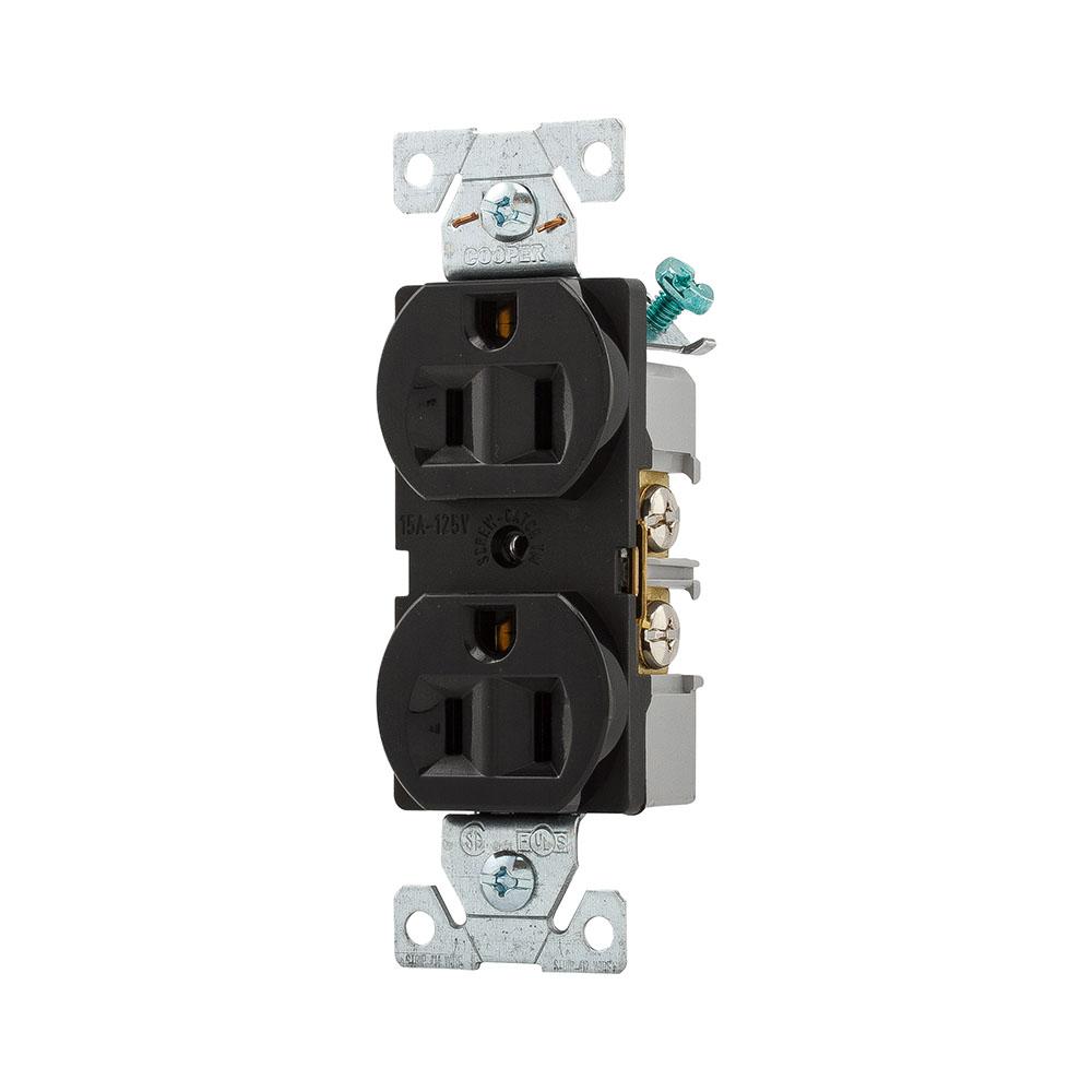 Recp Duplex 15A 125V 2P3W B/Swire Str BK