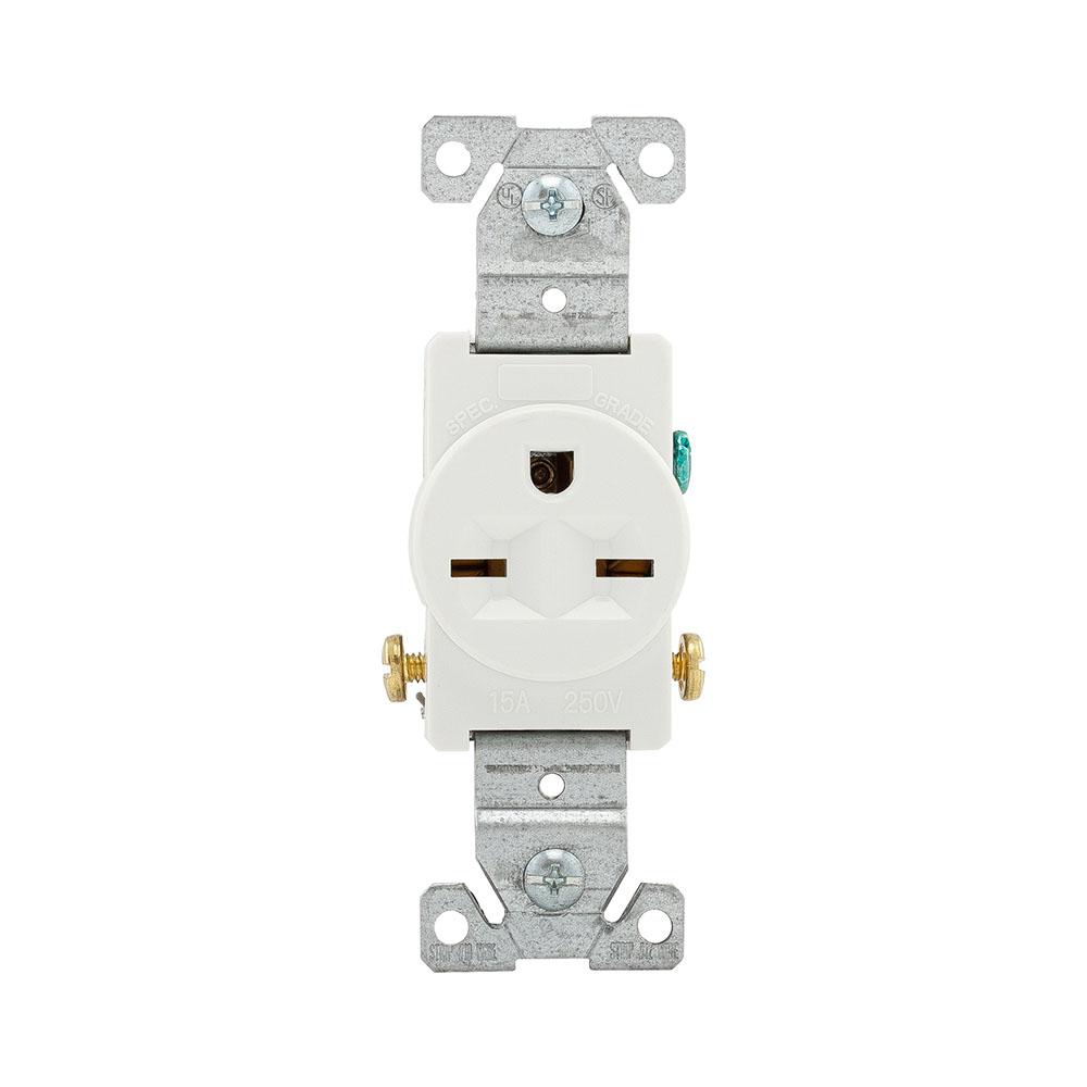 Recp Single 15A 250V 2P3W Str Swire WH