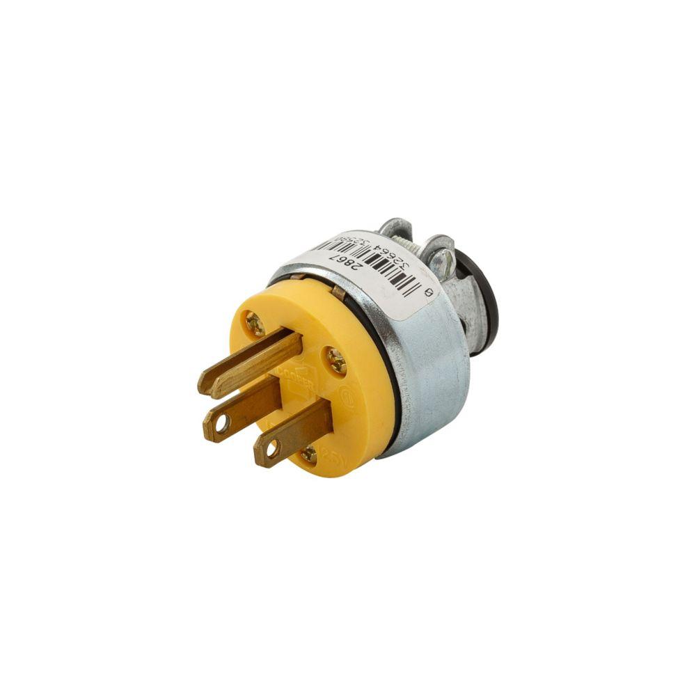 Plug 15A 125V 2P3W Str Vinyl/Armored YL