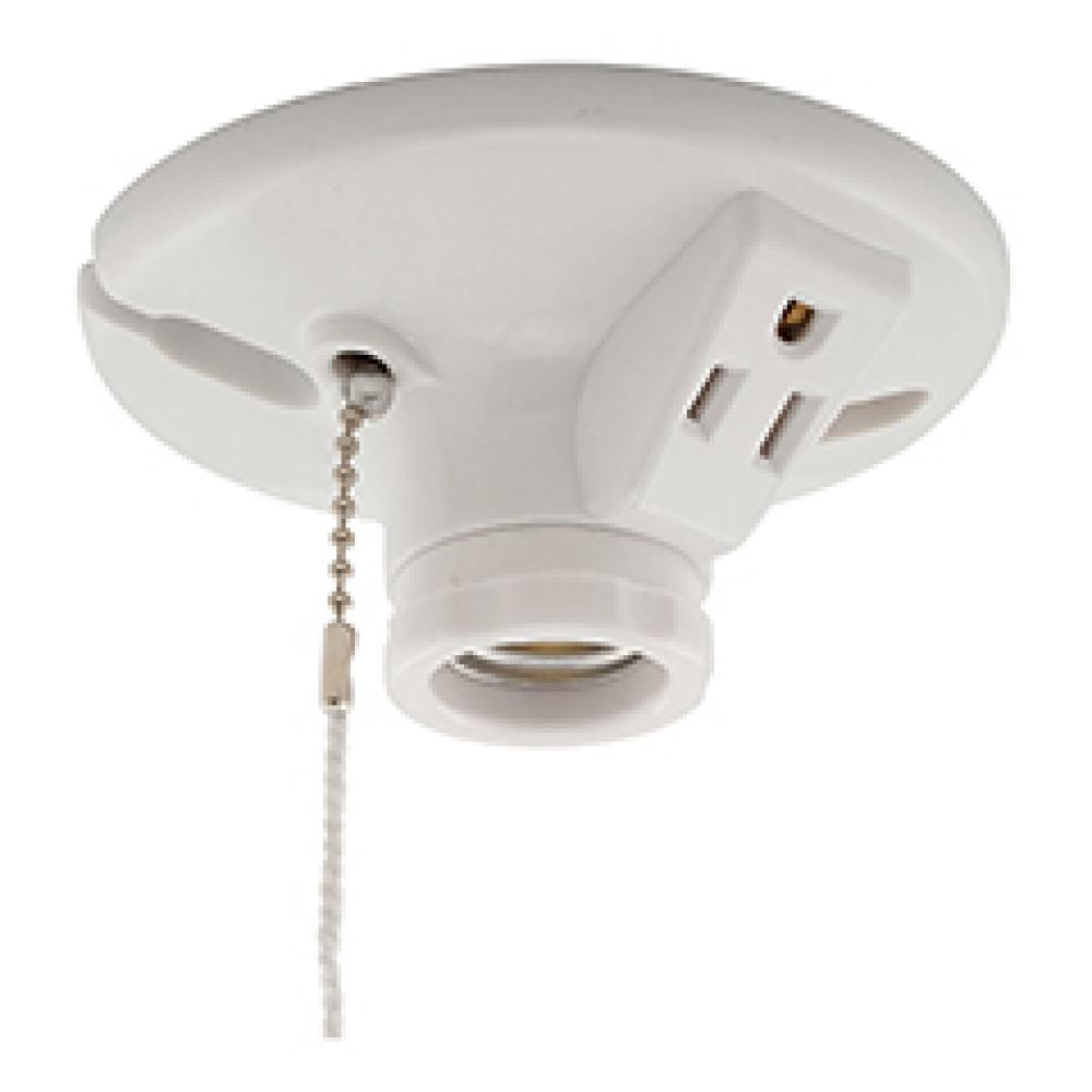Lmphldr W/2P3W Recp PullChain Plastic WH