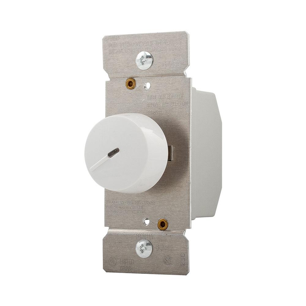 DIMMER ROTARY LT SP 600W 120V PSET WH
