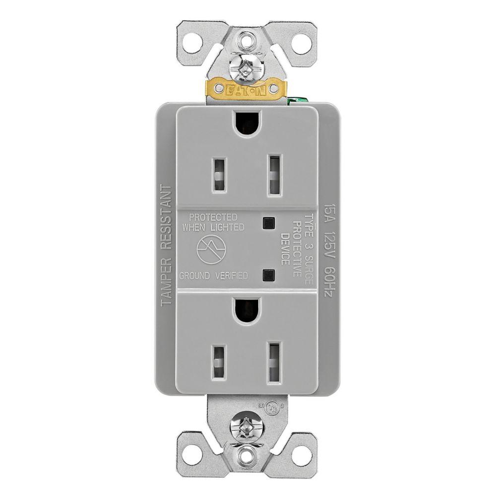 SURGE RECP TR 15A 125V LED GY