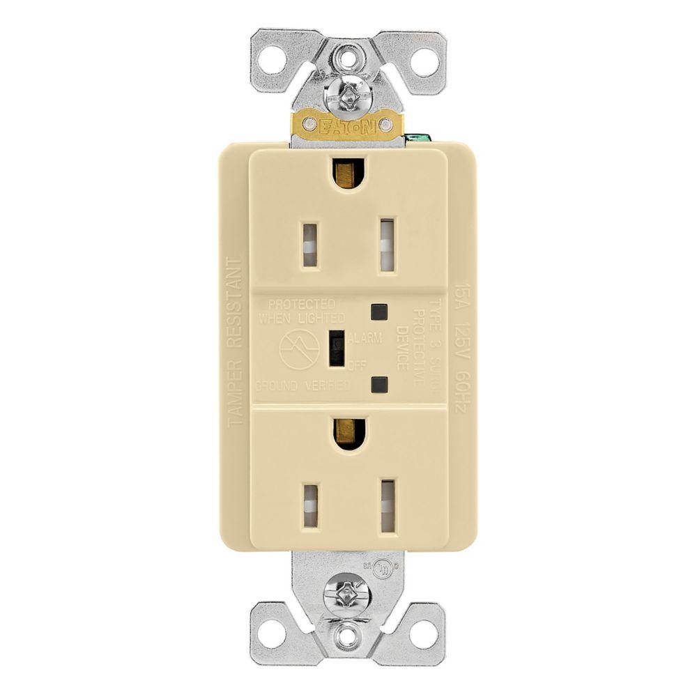 SURGE RECP TR 15A 125V LED & ALARM IV