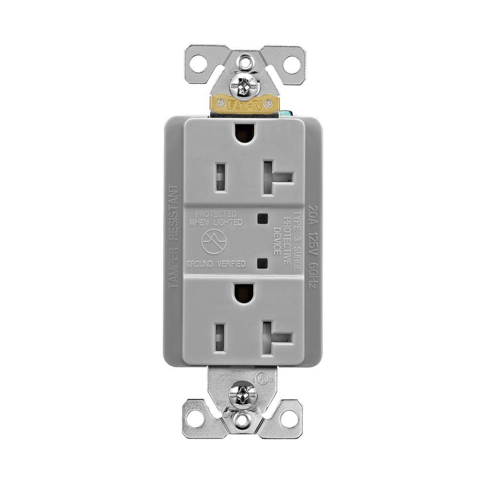 SURGE RECP TR 20A 125V LED GY