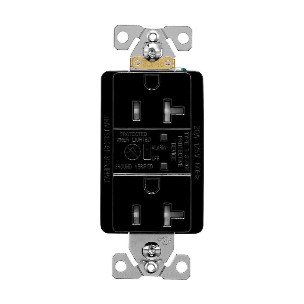 SURGE RECP TR 20A 125V LED & ALARM BK