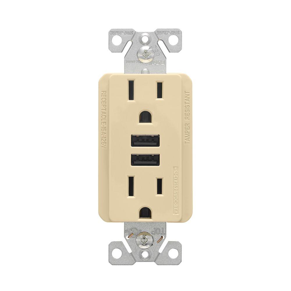 USB 3.6A DUPLEX RECP 15A 125V IV