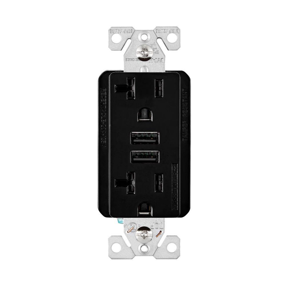 USB 3.6A DUPLEX RECP 20A 125V BK