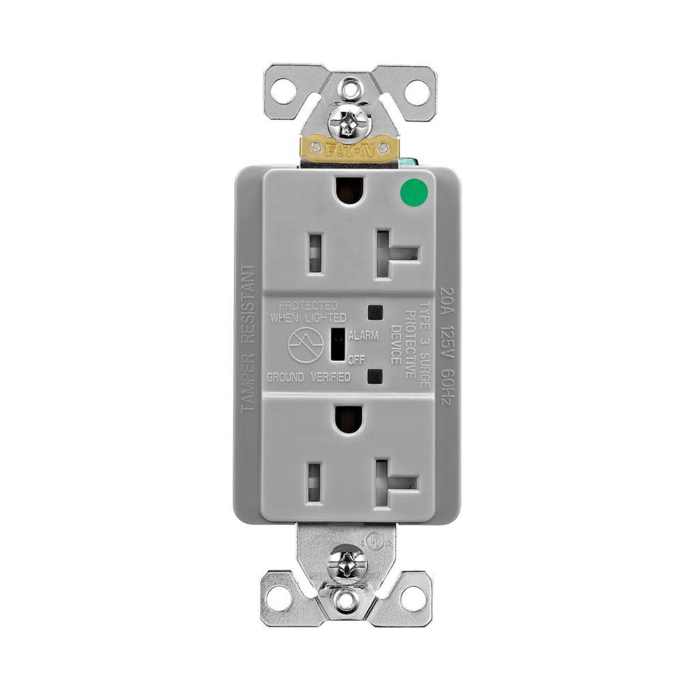 SURGE RECP HG TR 20A 125V LED & ALARM GY