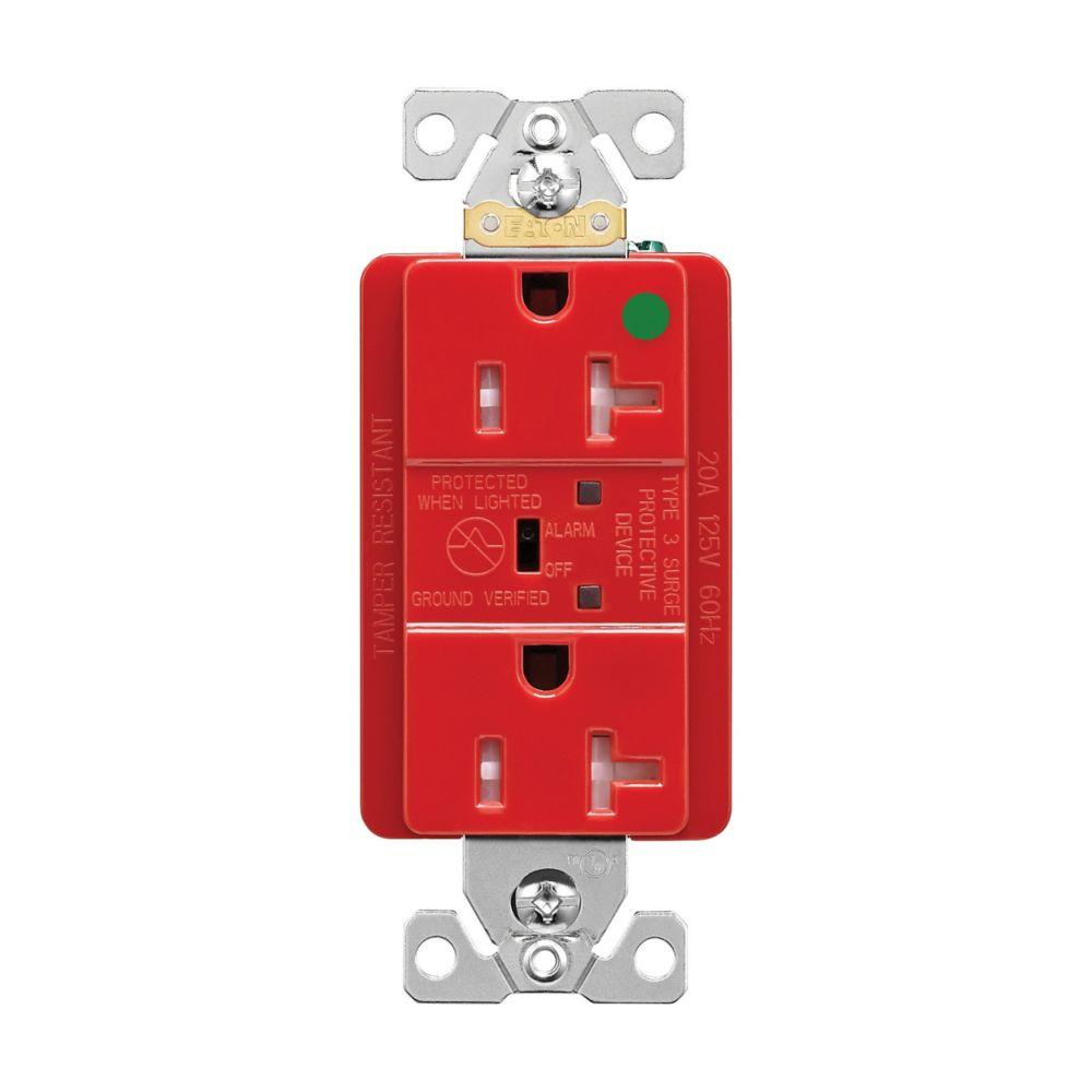 SURGE RECP HG TR 20A 125V LED & ALARM RD