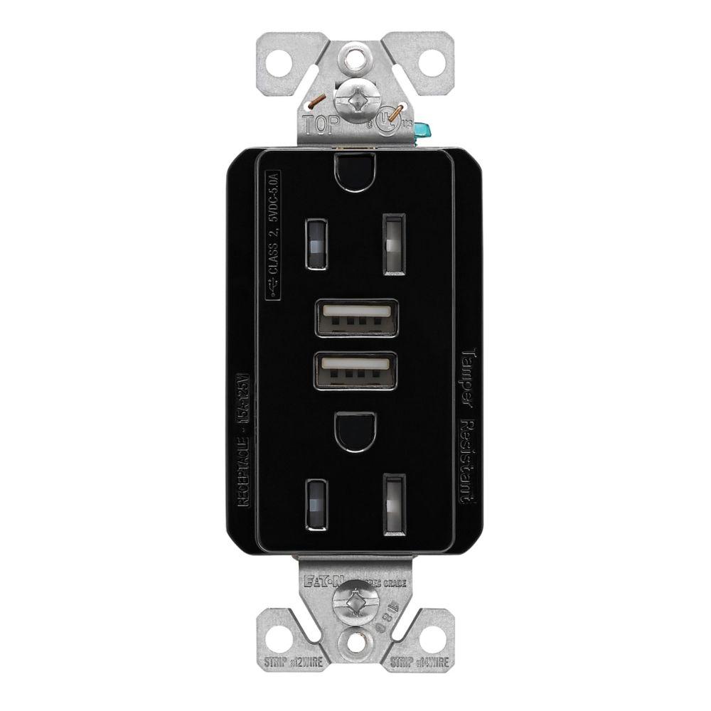 5.0A USB Type A DUPLEX RECP 15A 125V BK