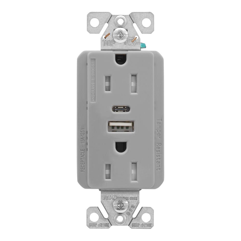 5.0A USB Type A DUPLEX RECP 15A 125V GY