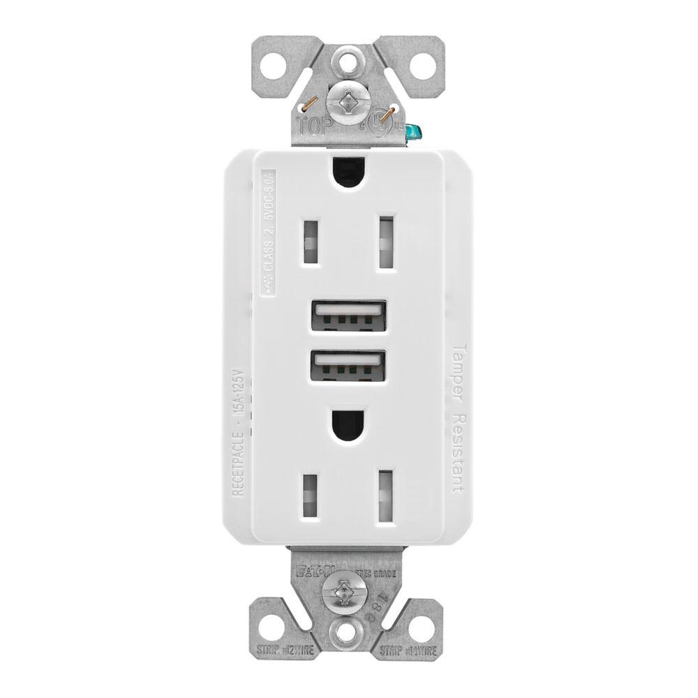 5.0A USB Type A DUPLEX RECP 15A 125V W