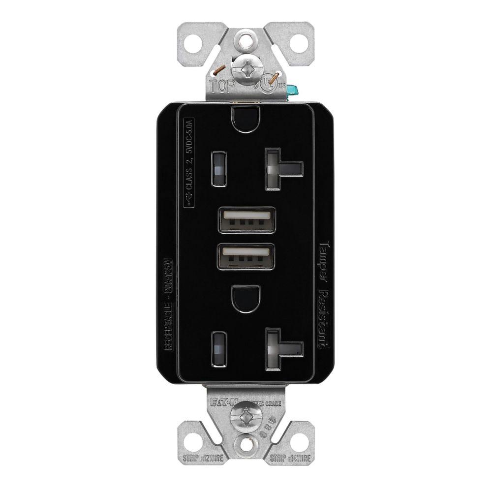 5.0A USB Type A DUPLEX RECP 20A 125V BK