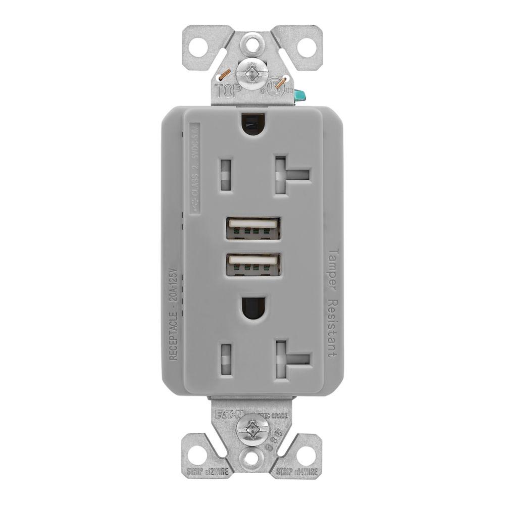 5.0A USB Type A DUPLEX RECP 20A 125V GY
