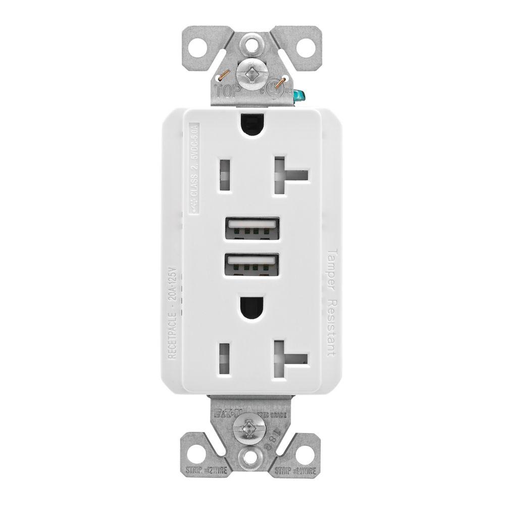 5.0A USB Type A DUPLEX RECP 20A 125V W