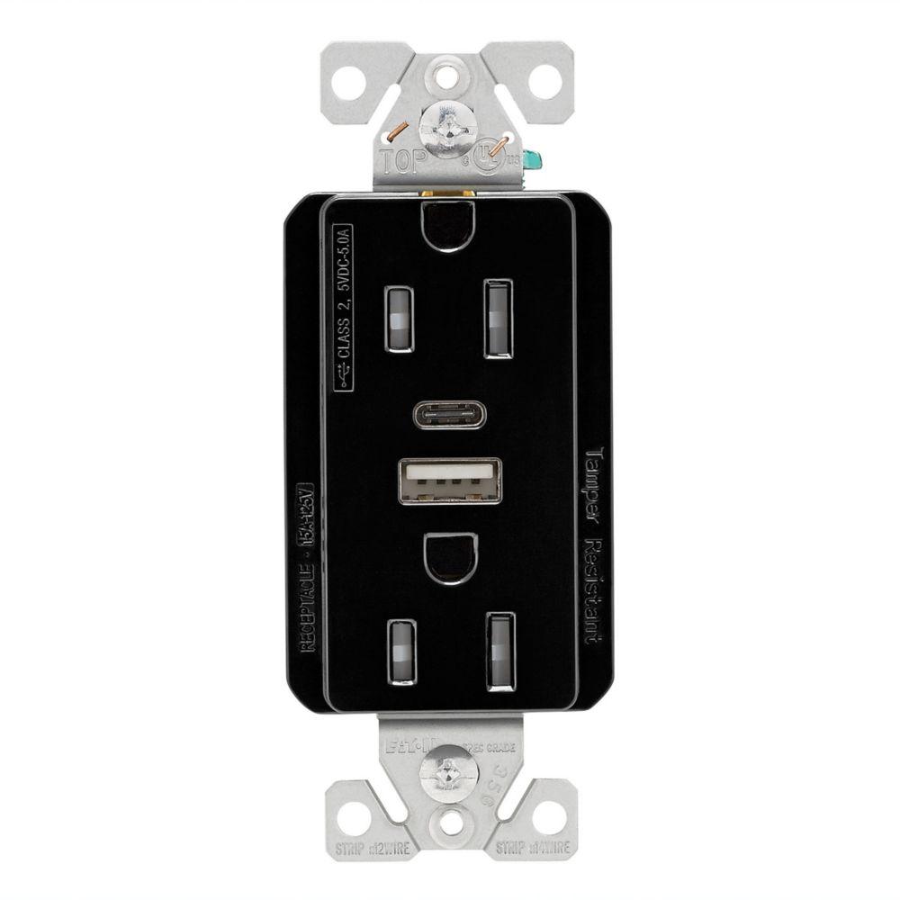 5.0A USB A-C DUPLEX RECP 15A 125V BK