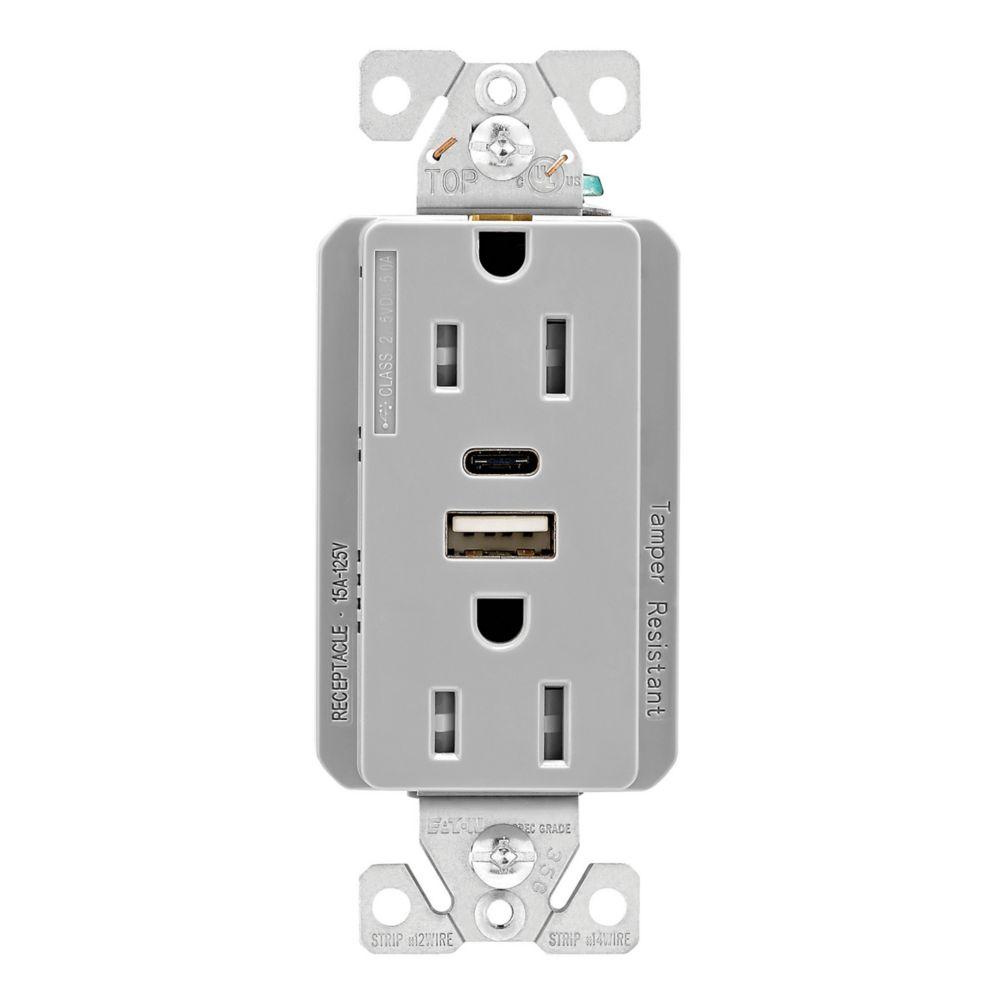 5.0A USB A-C DUPLEX RECP 15A 125V GY