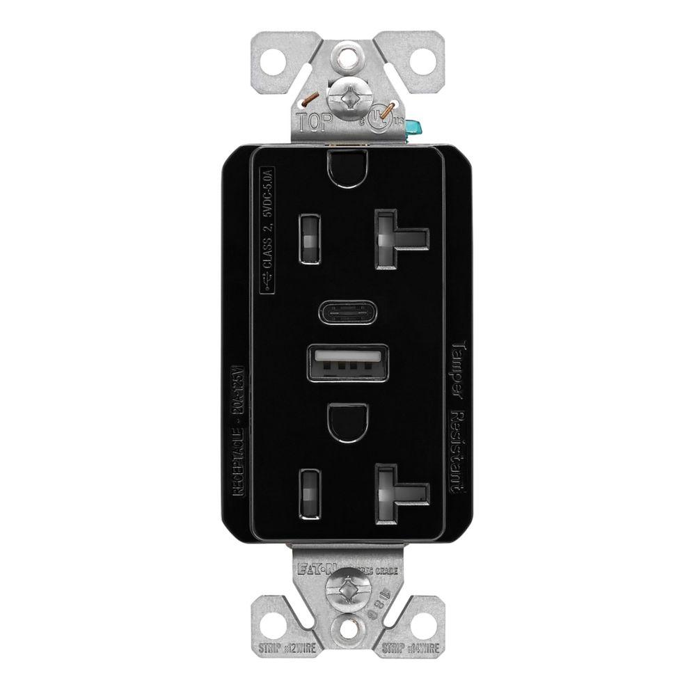 5.0A USB A-C DUPLEX RECP 20A 125V BK