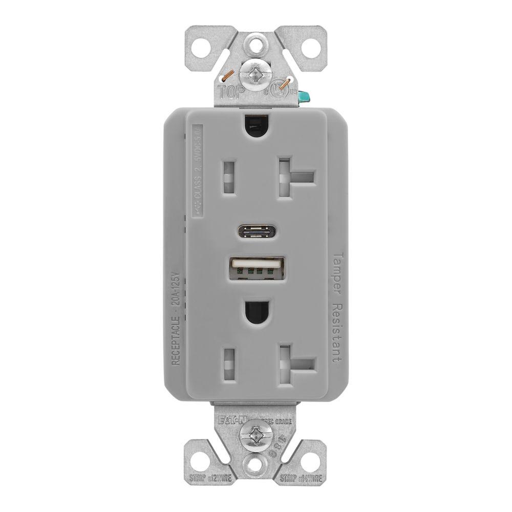5.0A USB A-C DUPLEX RECP 20A 125V GY