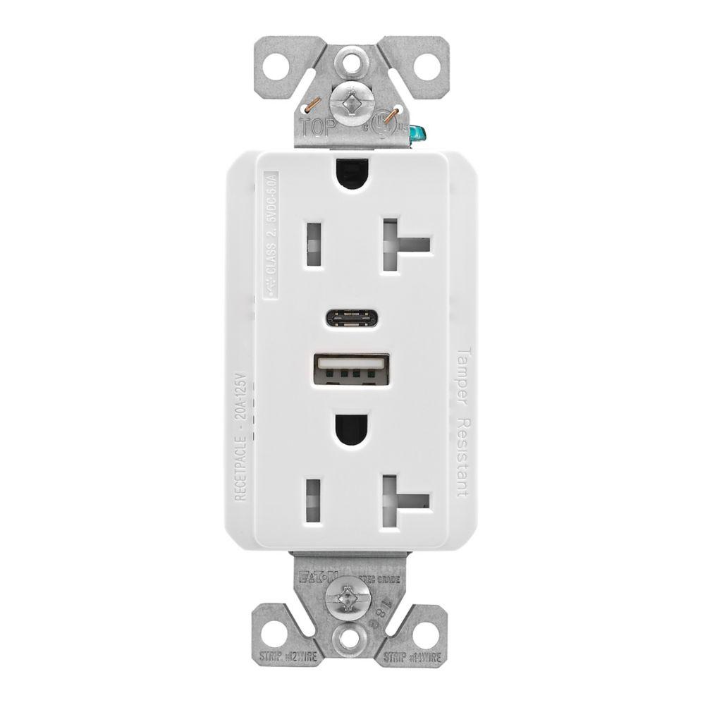 5.0A USB A-C DUPLEX RECP 20A 125V W