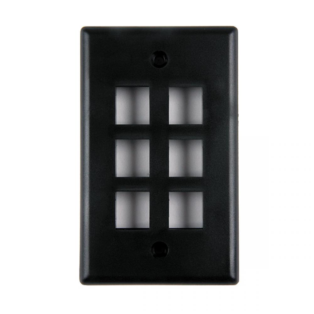 std. sngl gang 6 port faceplate - BK