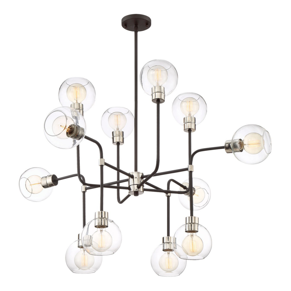 12-Light 43" Adjustable Polished Nickel Geometric Globe Chandelier