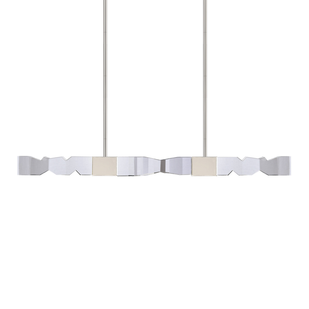 LED 3CCT 4-Light 49" Unique 3"x3" Carved Crystals Luxury Polished Nickel Linear Pendant