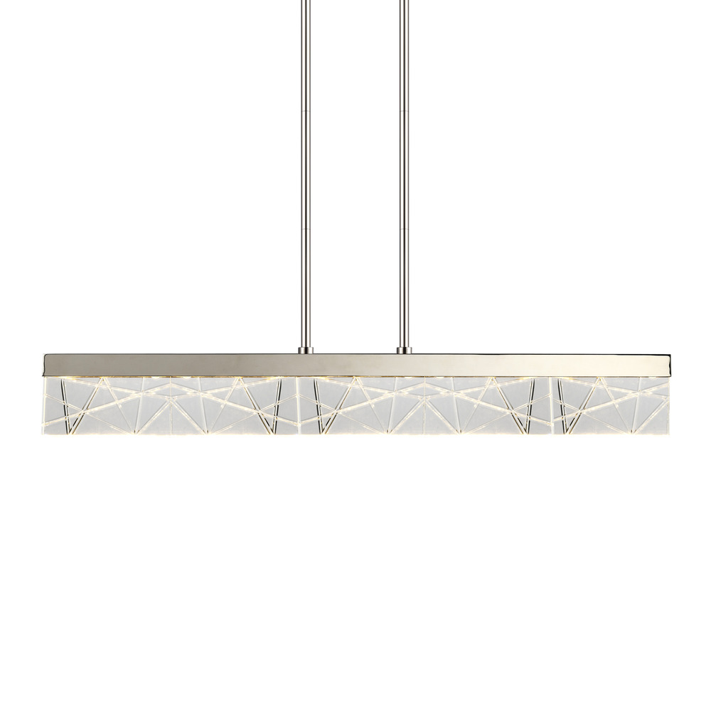 LED 3CCT 43" Thick Engraved Crystals Polished Nickel Linear Pendant