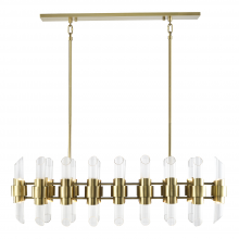 ZEEV Lighting CD10365-32-AGB - 32 Duo Light 48" Aged Brass Linear Glass Chandelier