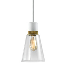 ZEEV Lighting P11706-E26-MW-K-AGB-G16 - 7" E26 Clear Bell Glass Pendant Light, Matte White with Brass Metal Finish