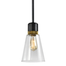 ZEEV Lighting P11708-E26-SBB-K-AGB-G16 - 7" E26 Clear Bell Glass Pendant Light, Satin Brushed Black with Brass Metal Finish