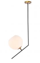 Elegant LD8044D10BK - Ryland 1 light Black and Brass and Frosted White glass pendant