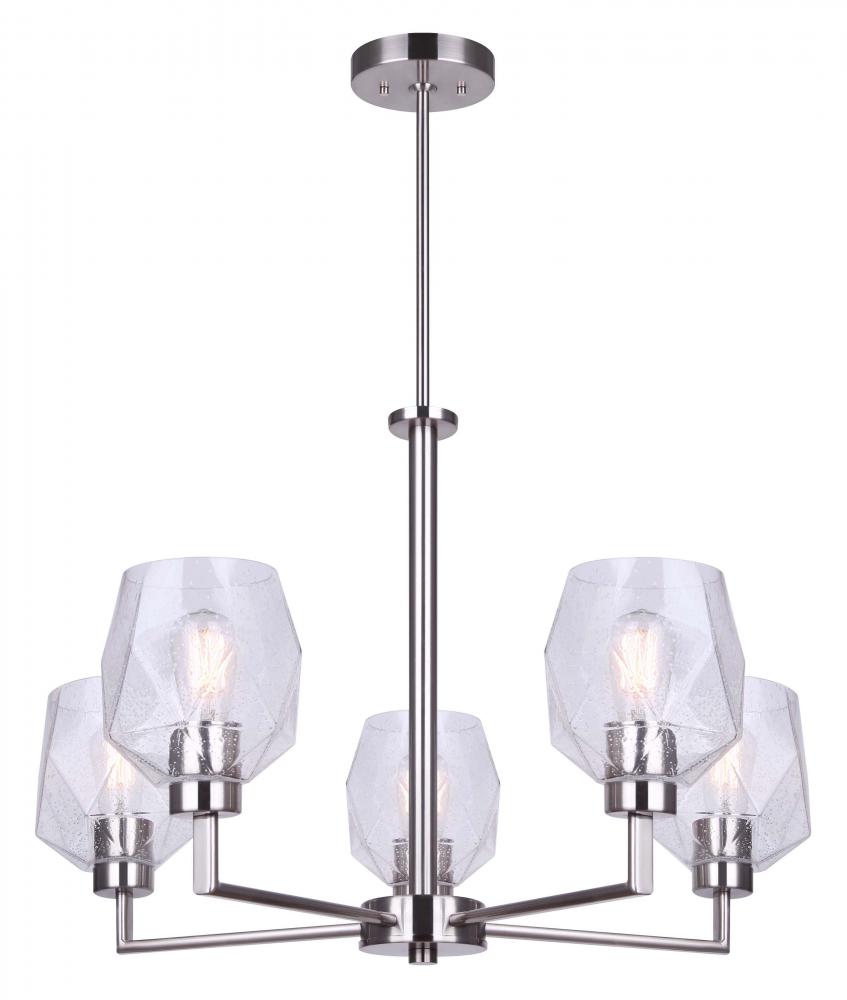 LENCI, ICH1070A05BN, 5 Lt Rod Chandelier, Seeded Glass, 60W Type A, 26.25" W x 24.5 - 66.5"