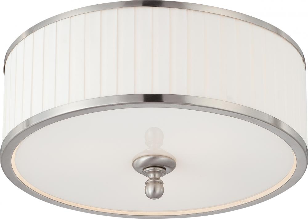 Candice - 3 Light Flush Dome with Pleated White Shade - Brushed Nickel Finish