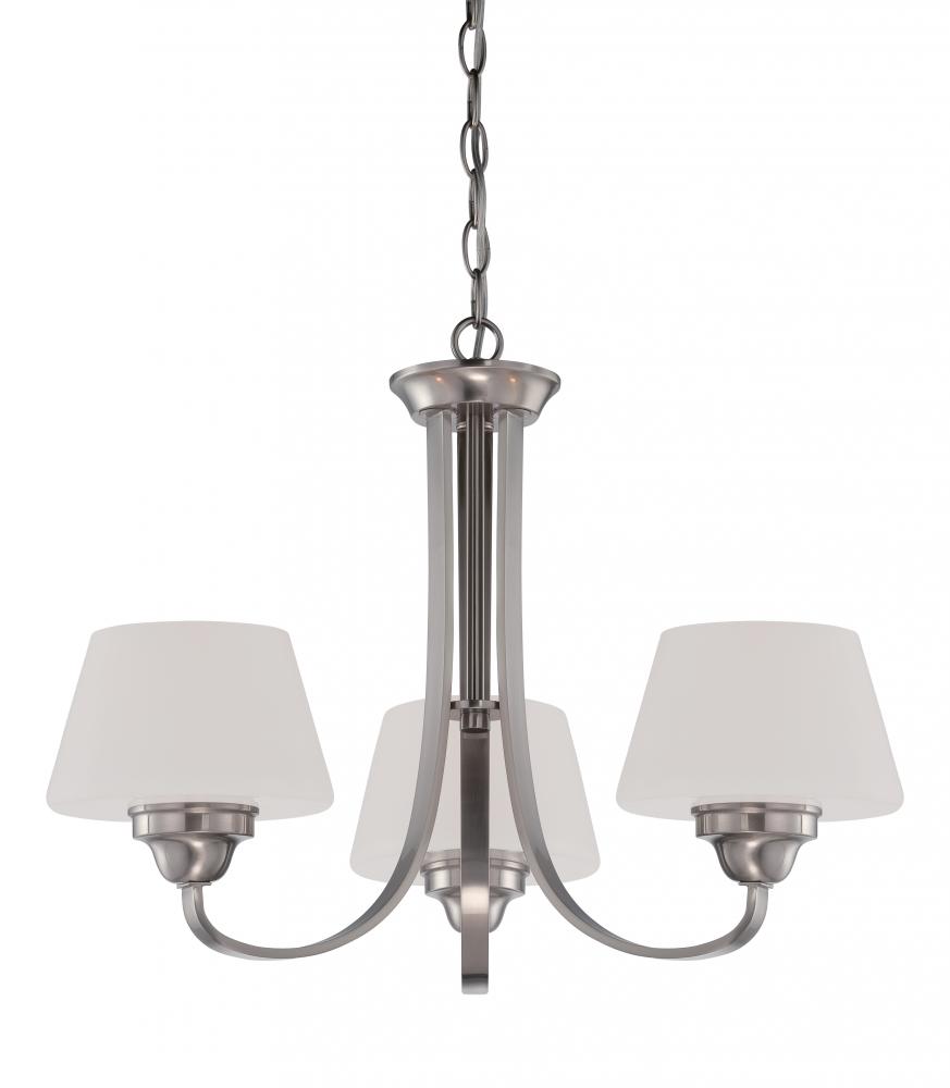 3-Light Brushed Nickel Chandelier with White Satin Glass