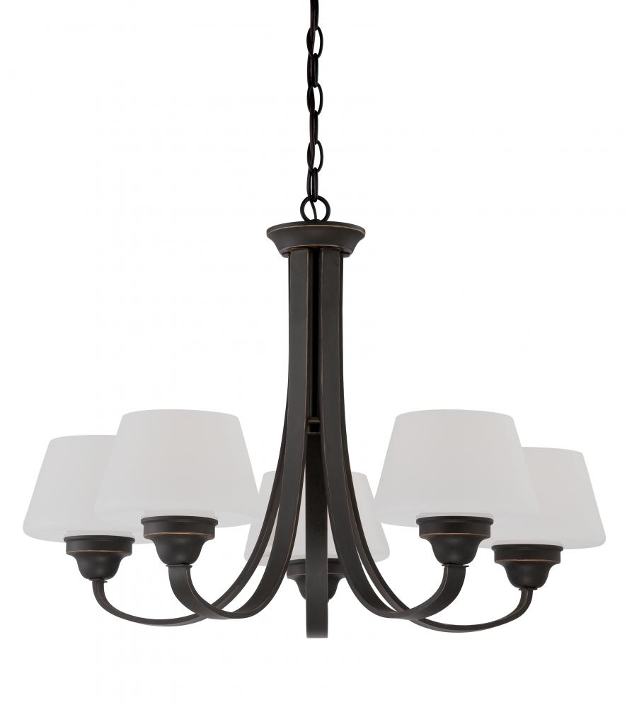 5-Light Russet Bronze Chandelier with Satin White Glass