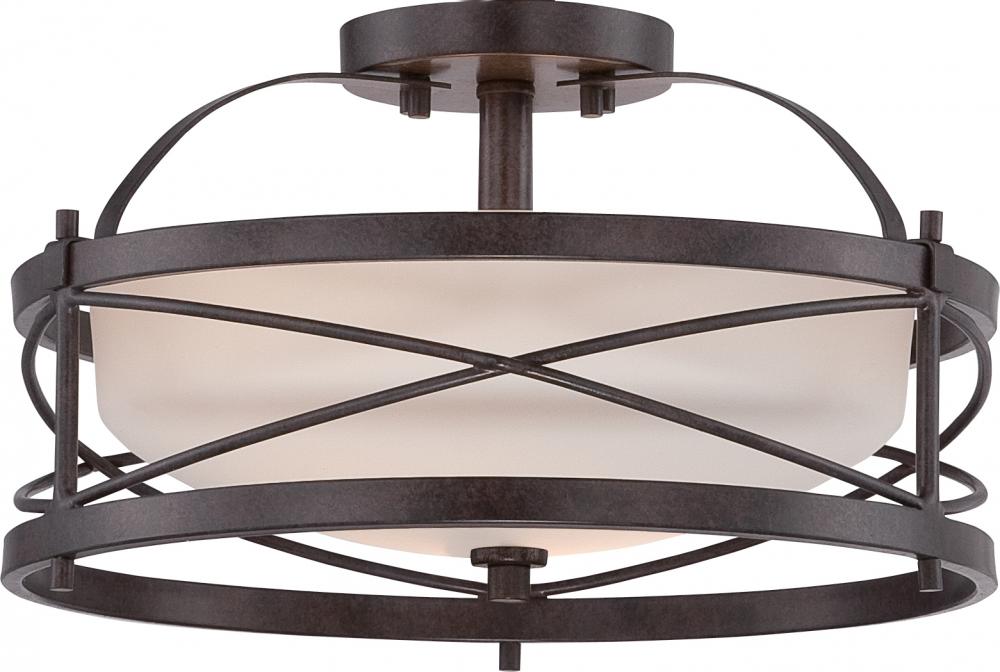 Ginger - 2 Light Semi Flush with Satin White Glass - Old Bronze Finish